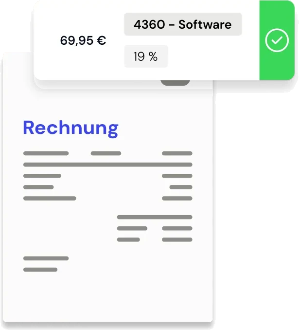 Beleg mit erkanntem Betrag, Konto 4360 und Steuersatz, grün bestätigt